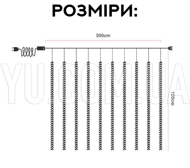 Гірлянда штора "Листя плакучої верби" на мідному дроті 200 LED (3Мх1М) (Мультиколір) Гірлянда штора "Листя плакучої верби" на мідному дроті 200 LED (3Мх1М) (Мультиколір)